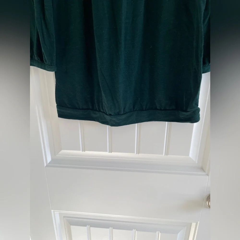 Ann Taylor Loft Dark Green Pleated 3/4 Sleeve Banded Hem  Top Size XS - Picture 5 of 8